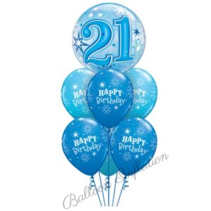 21st Birthday Blue Starburst Bubble Balloon Bouquet