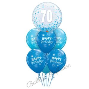 70th Birthday Blue Confetti Bubble Balloon Bouquet