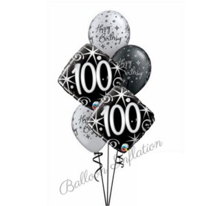 100th Elegant Black & Silver Birthday Balloon Bouquet