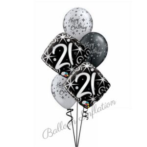 21st Elegant Black & Silver Birthday Balloon Bouquet
