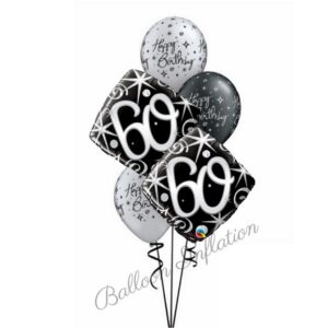 60th Elegant Black & Silver Birthday Balloon Bouquet