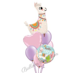 Little Llama Hello Baby Girl Balloon Bouquet